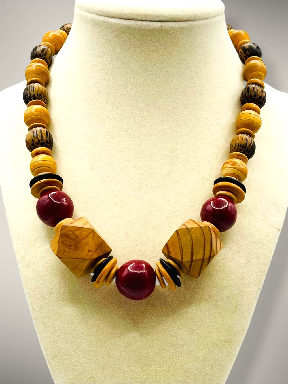 Vintage Boho Chunky Wooden Statement Necklace